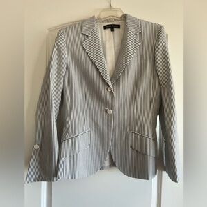 Grey and White seersucker  Striped Women's Blazer and slacks